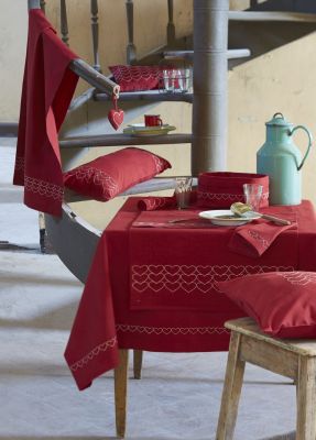 Nappe coton chambray rouge chiné 100x100 - Sylvie Thiriez