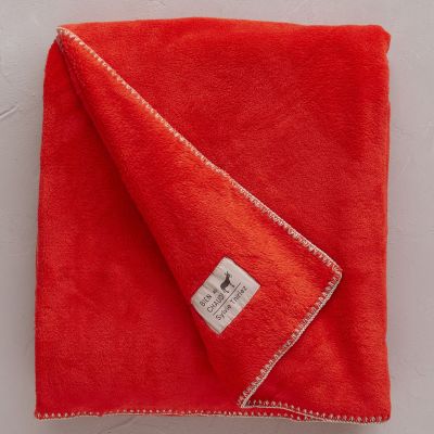 Plaid Bien au chaud uni rouge Doudoune velours polyester 150x175 - Sylvie Thiriez