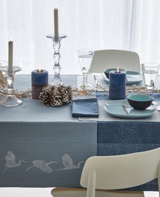 Serviette de table Au bord du lac motifs gouttes coton tissé satin bleu - Sylvie Thiriez