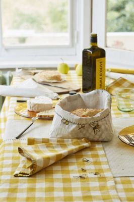 Serviette de table La Ruche coton tissé teint broderies abeilles - Sylvie Thiriez