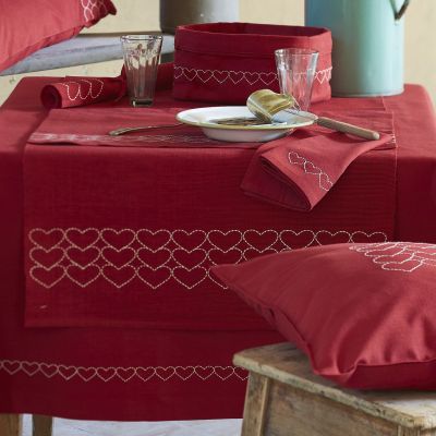 Serviette de table Make A Wish rouge chiné coton chambray 42x42 - Sylvie Thiriez