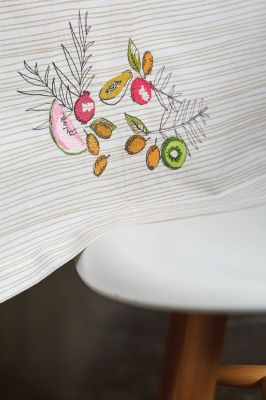 Serviette de table Rio verde rayée motifs fruits exotiques 42x42 - Sylvie Thiriez