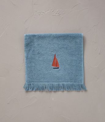 Serviette invité Porto pino en coton brodée bleu 30x50 - Sylvie Thiriez