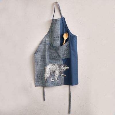 Tablier Esprit Libre coton motif ours fond gris/bleu - Sylvie Thiriez
