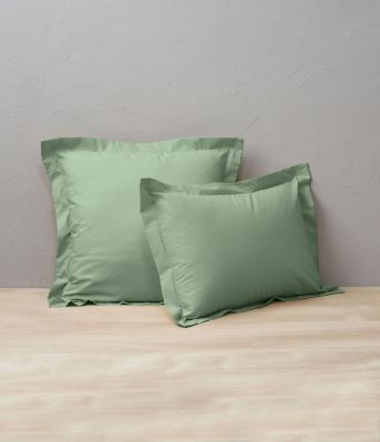 Taie d'oreiller uni en coton coloris vert Romarin 40x60 - Sylvie Thiriez