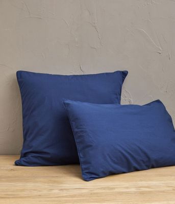 Taie d'oreiller uni en percale lavée coloris bleu de chauffe 65x65 - Sylvie Thiriez
