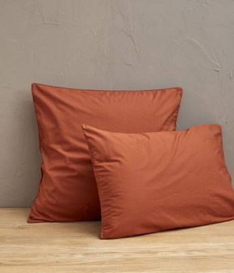 Taie d'oreiller uni en percale lavée coloris orange Argile 50x70 - Sylvie Thiriez