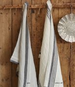 Torchon White off rayures gris foncé et gris clair lin lavé 52x72 - Sylvie Thiriez