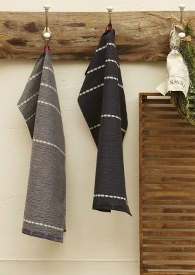 Torchon Woven noir motifs graphiques coton jacquard 50x70 - Sylvie Thiriez