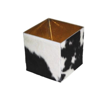 Abat-jour en peau de vache carré coloris noir/blanc Ø15Ht15 - Les Sculpteurs du lac