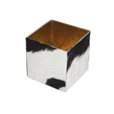 Abat-jour en peau de vache carré coloris noir/blanc Ø21Ht21 - Les Sculpteurs du lac