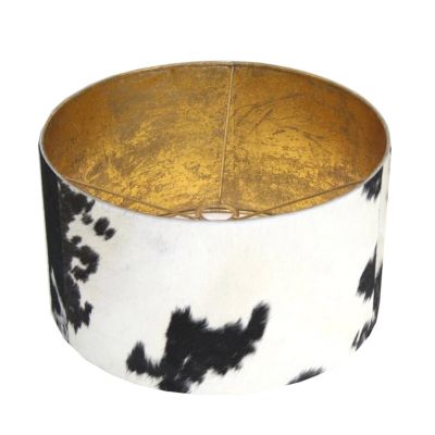 Abat-jour en peau de vache rond coloris noir/blanc Ø45Ht25 - Les Sculpteurs du lac