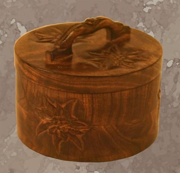 Boîte ronde bois brulé Edelweiss - Les Sculpteurs du lac