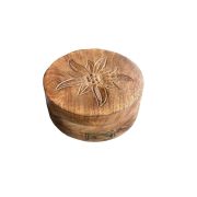 Boîte ronde moyenne en bois brûlé edelweiss 20x20x8,5 - Les Sculpteurs du lac