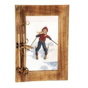 Cadre photo bois brûlé skis et bâtons à gauche 30,5x21,5x4 - Les Sculpteurs du lac