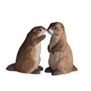 Couple de marmottes debout en bois sculpté tilleul coloris naturel - Les Sculpteurs du lac