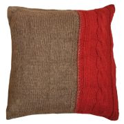 Housse de coussin laine bicolore rouge et marron - Les Sculpteurs du lac