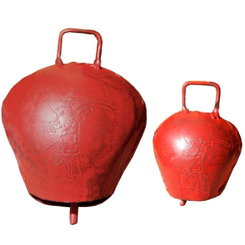 Lot de 2 petites cloches métal rouge gravées Chèvre - Les Sculpteurs du lac