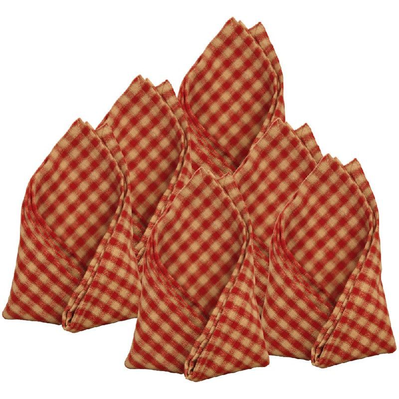 Lot de 6 serviettes de table Vichy rouge et écru motif coton - Les Sculpteurs du lac