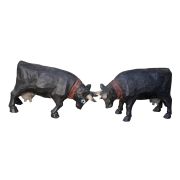 Paire de grande vache en bois sculpté main coloris naturel 23x19x9,5 - Les Sculpteurs du lac