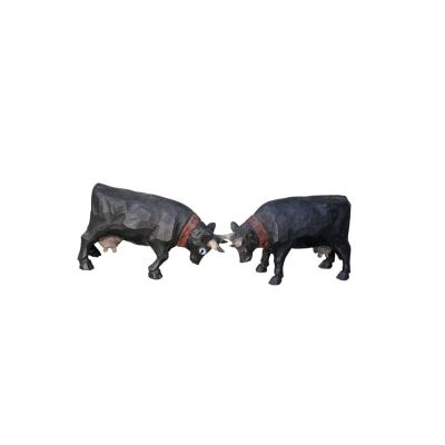 Paire de petite vache en bois sculpté main coloris naturel 15x9x5 - Les Sculpteurs du lac