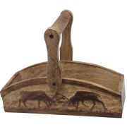 Panier en bois brulé motif cerfs 27x9x9 - Les Sculpteurs du lac