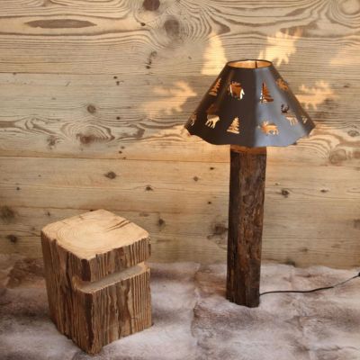 Pied de lampe bois recyclé Rustique - Les Sculpteurs du lac