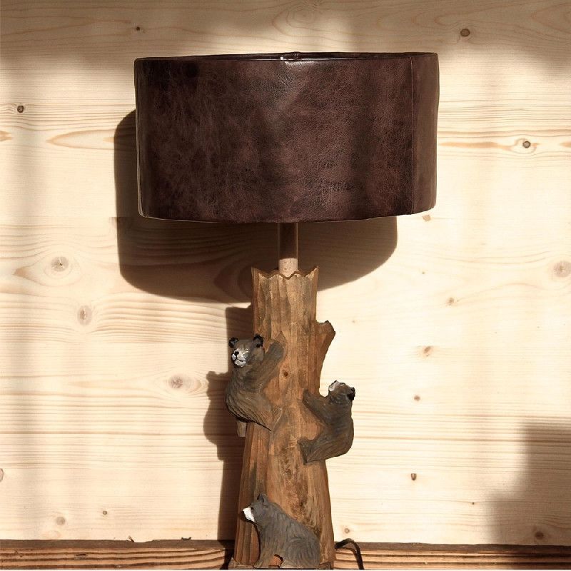 Pied De Lampe Bois Sculpte Trois Petits Ours Les Sculpteurs Du Lac