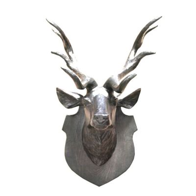 Portrait tête de cerf en aluminium coloris nickel - Les Sculpteurs du lac