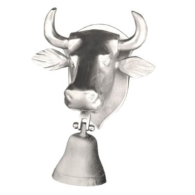 Portrait tête de vache cloche aluminium coloris nickel - Les Sculpteurs du lac