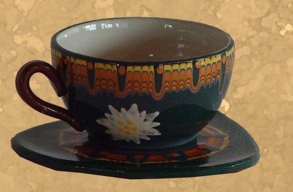 Tasse à thé avec soucoupe terre cuite Edelweiss - Les Sculpteurs du lac