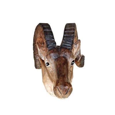 Tête de Mouflon en bois brut sculpté et peint main - Les Sculpteurs du lac