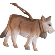 Vache en bois sculpté main tilleul/chanvre à suspendre - Les Sculpteurs du lac