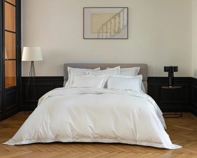 Housse de couette Louvre en percale coloris blanc/sable 140x200