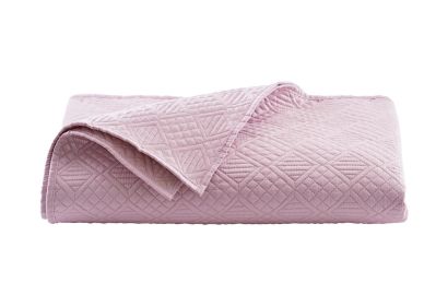 Jeté de lit polyester Divine motifs piqués géométriques rose poudre 130x170