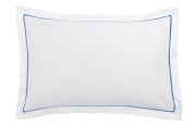 Taie d'oreiller Breteuil en satin de coton blanc/bleu 50x75
