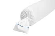 Taie de traversin Breteuil en satin de coton blanc/bleu 43x210