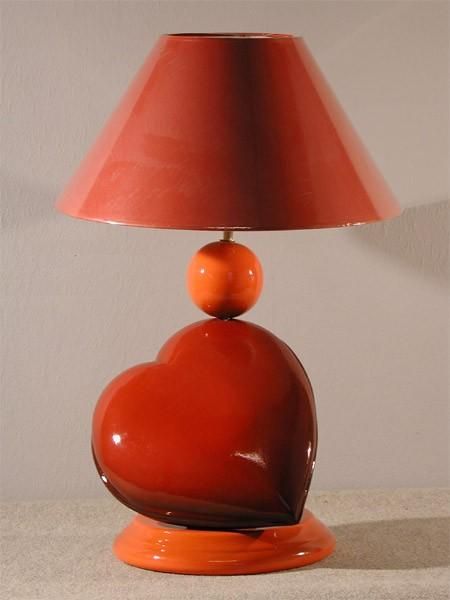 Lampe céramique coeur et boule orangée