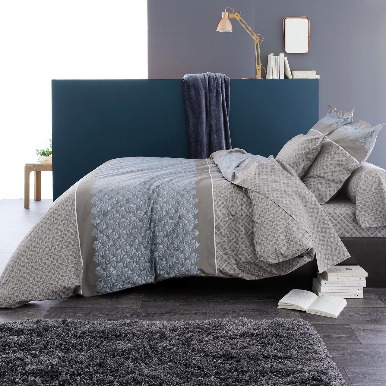 Drap housse Talisman imprimé taupe/ivoire 90x190 - Tradilinge