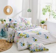 Drap plat Nénuphar Aqua en percale 180x290 - Tradilinge