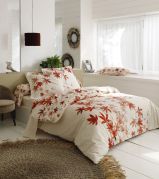 Housse de couette Fantasque coton feuilles rouges 240x220 - Tradilinge