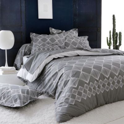 Housse de couette Forever gris coton imprimé losanges 200x200 - Tradilinge