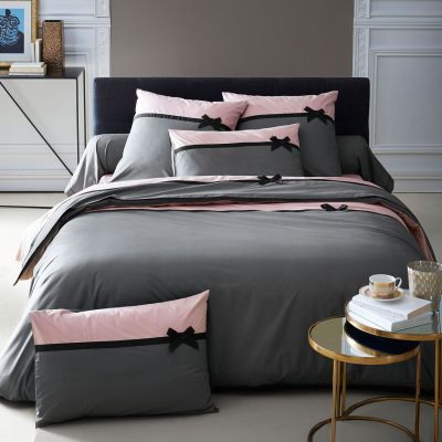 Housse de couette Frou Frou anthracite percale 260x240 - Tradilinge
