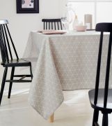 Nappe Paco motifs géométriques blancs sur fond gris perle Paco ronde Ø180 - Tradilinge