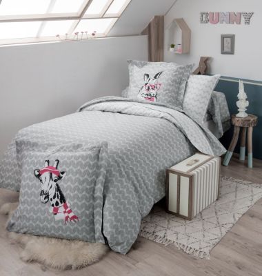 Parure de lit Bunny imprimé sur fond gris DP~180X290+1DH 90X190+1TT - Tradilinge