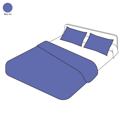Parure de lit uni bleu lin coton 240x220 - Tradilinge