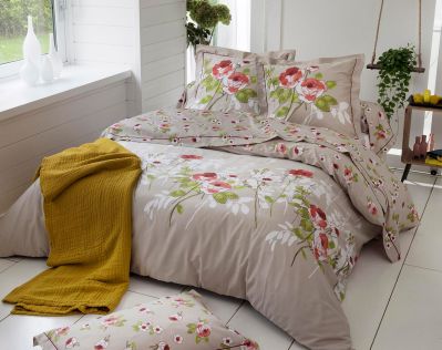 Taie d'oreiller Roseraie ficelle satin de coton motifs floraux 50x70 - Tradilinge