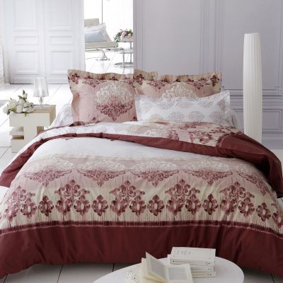 Taie d'oreiller Vérone Marsala rouge motifs baroques percale 65x65 - Tradilinge