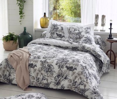 Taie de traversin Savane blanc satin coton jungle N/B 43x140 - Tradilinge