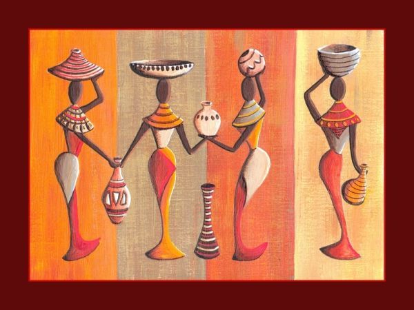 Tableau reproduction Massaï 4 femmes